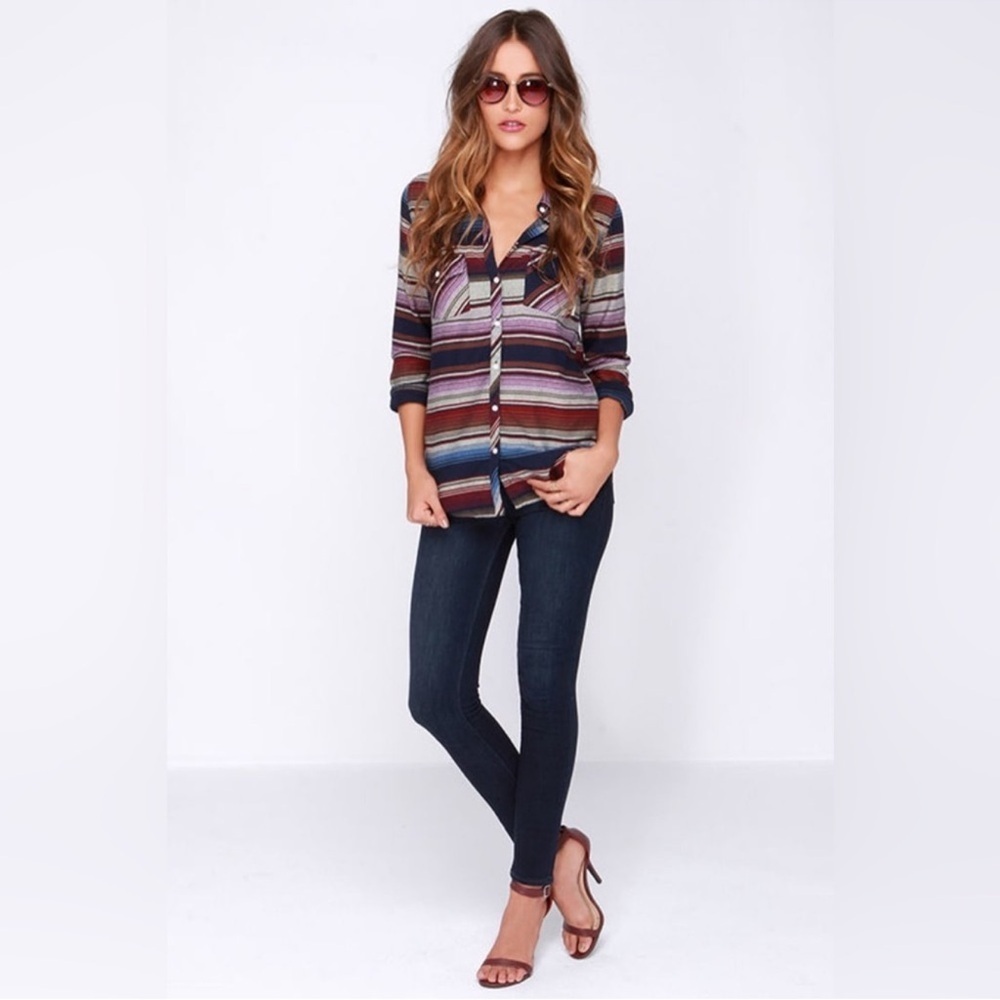 Roxy Camp Site Multi Striped Long Sleeve Top - Size M - Picture 2 of 10